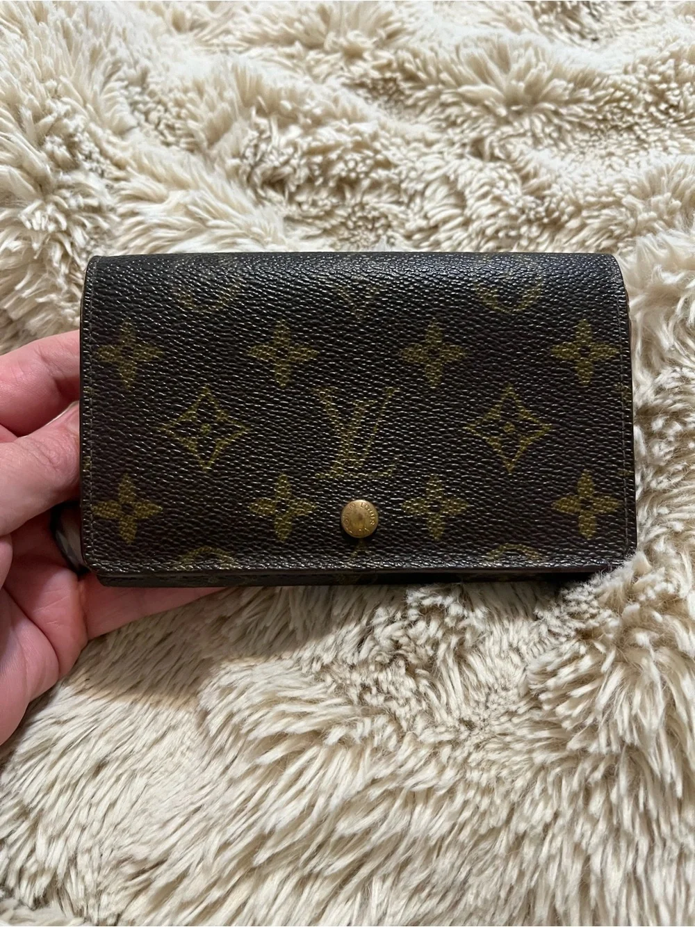 Louis Vuitton Monogram Canvas Compact Wallet in Brown and Gold